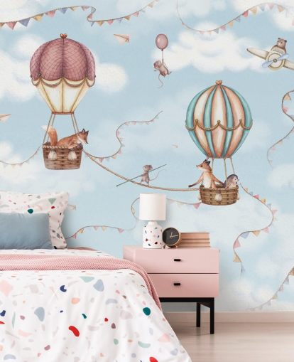 blue kids animal mural called Aviation Adventure from the Oliver Robins collection