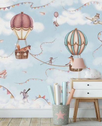mural azul de animales para niños llamado Aviation Adventure de la colección Oliver Robins mural azul de animales para niños llamado Aviation Adventure de la colección Oliver Robins