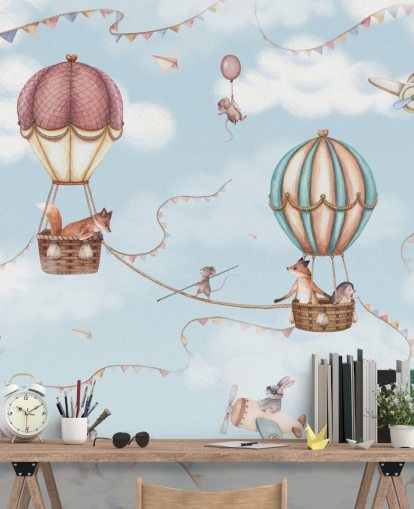 murale blu con animali per bambini chiamato Aviation Adventure della collezione Oliver Robins murale blu con animali per bambini chiamato Aviation Adventure della collezione Oliver Robins