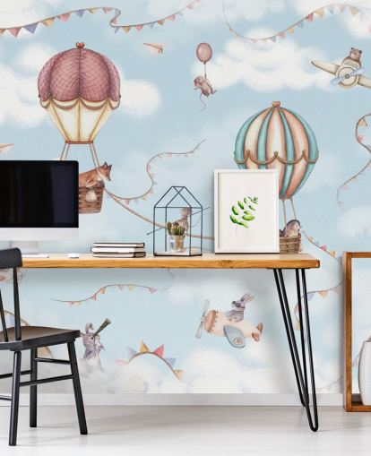 blue kids animal mural called Aviation Adventure from the Oliver Robins collection