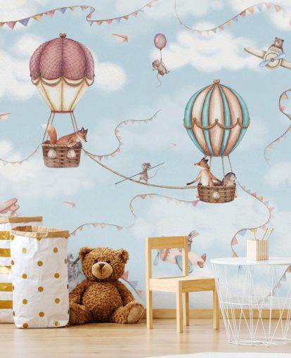 murale blu con animali per bambini chiamato Aviation Adventure della collezione Oliver Robins murale blu con animali per bambini chiamato Aviation Adventure della collezione Oliver Robins