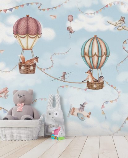 blue kids animal mural called Aviation Adventure from the Oliver Robins collection