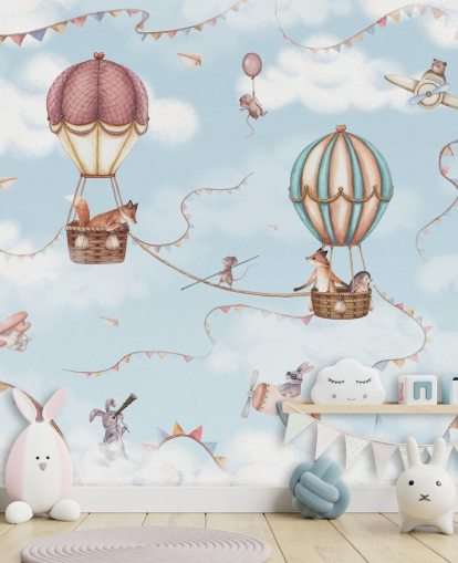 mural azul de animales para niños llamado Aviation Adventure de la colección Oliver Robins mural azul de animales para niños llamado Aviation Adventure de la colección Oliver Robins
