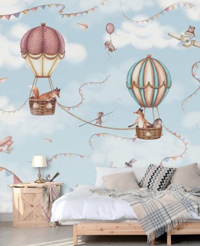 blue kids animal mural called Aviation Adventure from the Oliver Robins collection