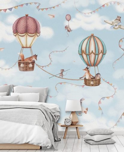 blue kids animal mural called Aviation Adventure from the Oliver Robins collection