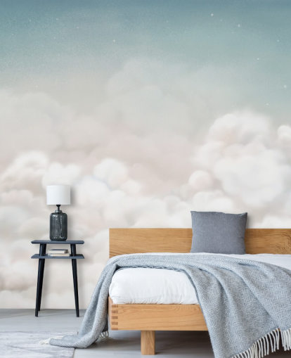 mural infantil personalizado en blanco y azul llamado Calming Clouds Blue de la colección Oliver Robins