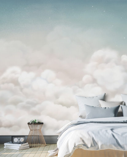 blue and white custom nursery mural called Calming Clouds Blue from the Oliver Robins collection