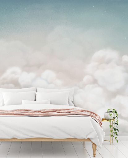 blue and white custom nursery mural called Calming Clouds Blue from the Oliver Robins collection