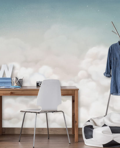 blått og hvitt tilpasset barnehage kalt Calming Clouds Blue fra Oliver Robins-samlingen