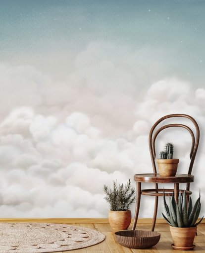 murale per bambini personalizzato blu e bianco chiamato Calming Clouds Blue della collezione Oliver Robins