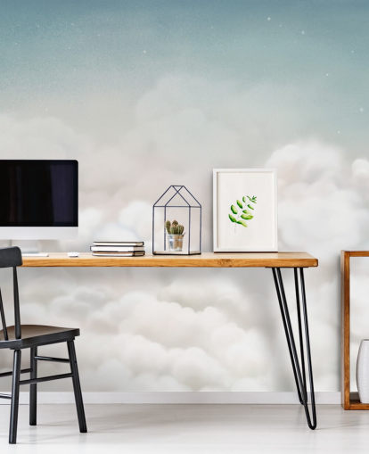 blue and white custom nursery mural called Calming Clouds Blue from the Oliver Robins collection