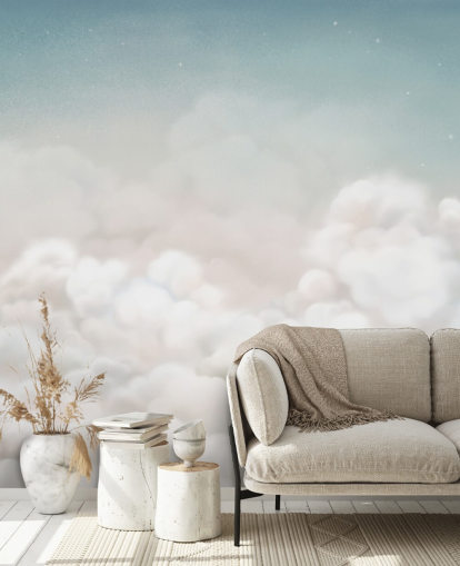 mural infantil personalizado en blanco y azul llamado Calming Clouds Blue de la colección Oliver Robins