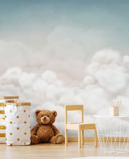 mural de berçário personalizado em azul e branco chamado Calming Clouds Blue da coleção Oliver Robins mural de berçário personalizado em azul e branco chamado Calming Clouds Blue da coleção Oliver Robins