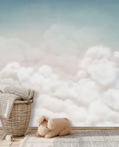 blått og hvitt tilpasset barnehage kalt Calming Clouds Blue fra Oliver Robins-samlingen blått og hvitt tilpasset barnehage kalt Calming Clouds Blue fra Oliver Robins-samlingen