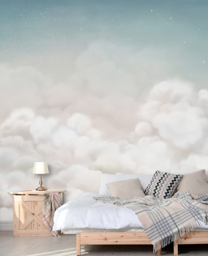 blue and white custom nursery mural called Calming Clouds Blue from the Oliver Robins collection