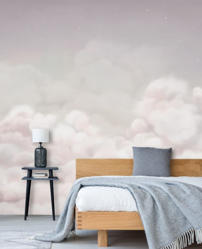 mural rosa personalizable para habitación infantil llamado Calming Clouds Pink de la colección Oliver Robins