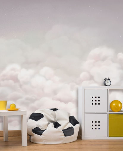 rosa tilpassbart barnehage veggmaleri kalt Calming Clouds Pink fra Oliver Robins-samlingen