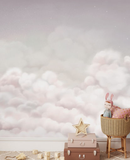 mural rosa personalizable para habitación infantil llamado Calming Clouds Pink de la colección Oliver Robins