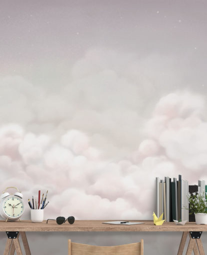 mural rosa personalizable para habitación infantil llamado Calming Clouds Pink de la colección Oliver Robins