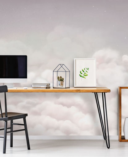 pink customisable nursery mural called Calming Clouds Pink from the Oliver Robins collection
