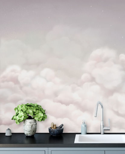 mural rosa personalizable para habitación infantil llamado Calming Clouds Pink de la colección Oliver Robins