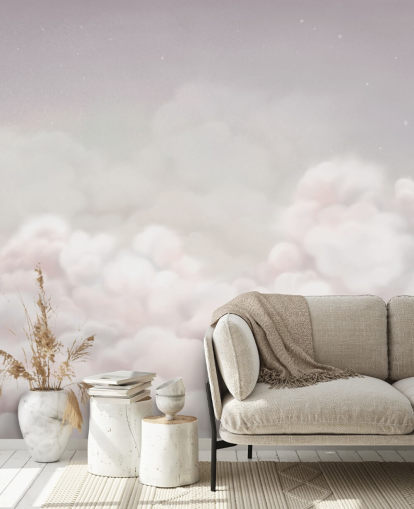 pink customizable nursery mural called Calming Clouds Pink from the Oliver Robins collection