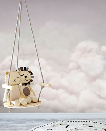 mural rosa personalizable para habitación infantil llamado Calming Clouds Pink de la colección Oliver Robins