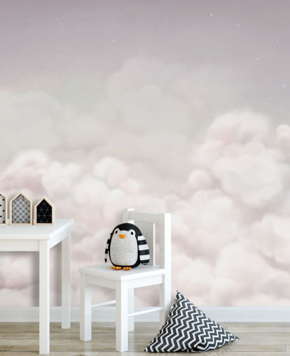 roze aanpasbare kinderkamermuurschildering genaamd Calming Clouds Pink uit de Oliver Robins-collectie roze aanpasbare kinderkamermuurschildering genaamd Calming Clouds Pink uit de Oliver Robins-collectie