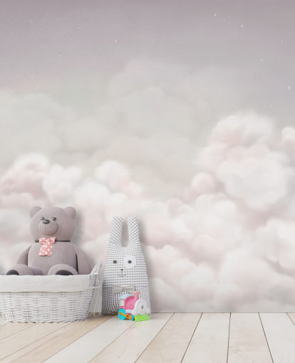 peinture murale rose personnalisable pour chambre d'enfant appelée Calming Clouds Pink de la collection Oliver Robins