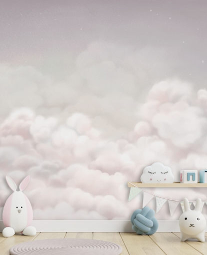 rosa tilpassbart barnehage veggmaleri kalt Calming Clouds Pink fra Oliver Robins-samlingen