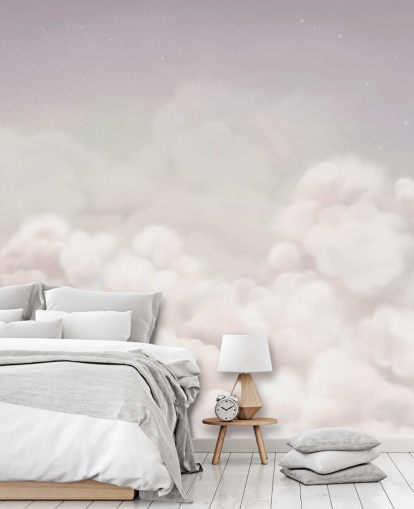 pink customisable nursery mural called Calming Clouds Pink from the Oliver Robins collection
