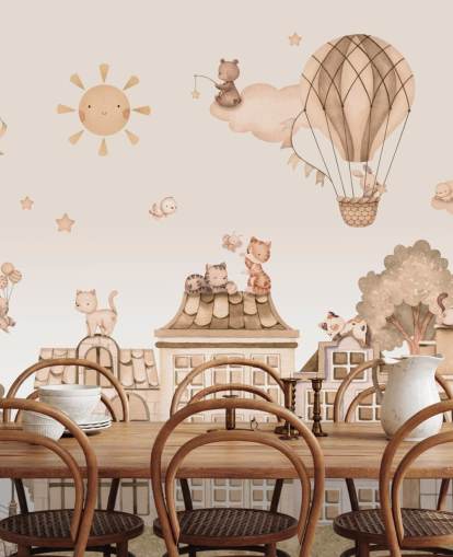 customizable cat mural for kids called City Cats Monochrome customizable cat mural for kids called City Cats Monochrome