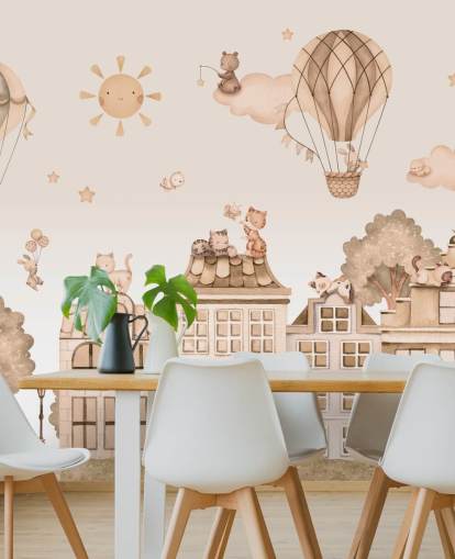 customizable cat mural for kids called City Cats Monochrome