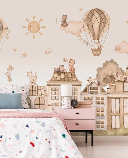 customisable cat mural for kids called City Cats Monochrome customisable cat mural for kids called City Cats Monochrome