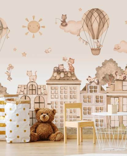 murale personalizzabile con gatti per bambini chiamato City Cats Monochrome