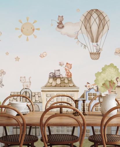 custom children's mural called City Cats from the Oliver Robins collection for bedrooms