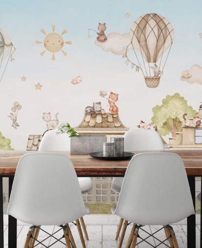 custom children's mural called City Cats from the Oliver Robins collection for bedrooms