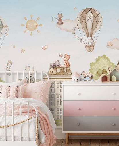 custom children's mural called City Cats from the Oliver Robins collection for bedrooms