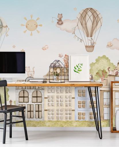 custom children's mural called City Cats from the Oliver Robins collection for bedrooms