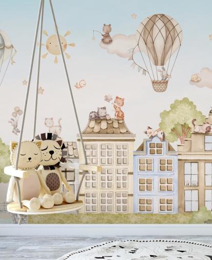 aangepaste kindermuurschildering genaamd City Cats uit de Oliver Robins-collectie voor slaapkamers