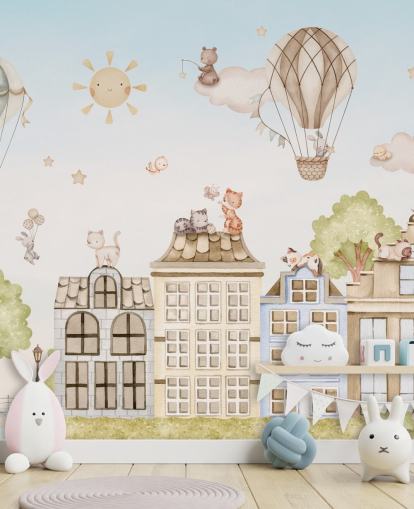 peinture murale personnalisée pour enfants appelée City Cats de la collection Oliver Robins pour chambres peinture murale personnalisée pour enfants appelée City Cats de la collection Oliver Robins pour chambres