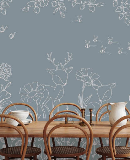blue customizable nursery mural called Deer Doodles Blue from the Oliver Robins collection blue customizable nursery mural called Deer Doodles Blue from the Oliver Robins collection