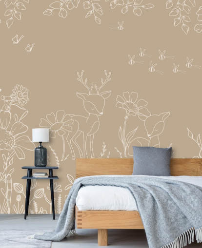 brown and white custom nursery mural called Deer Doodles Brown from the Oliver Robins collection brown and white custom nursery mural called Deer Doodles Brown from the Oliver Robins collection