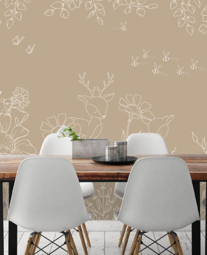 brown and white custom nursery mural called Deer Doodles Brown from the Oliver Robins collection