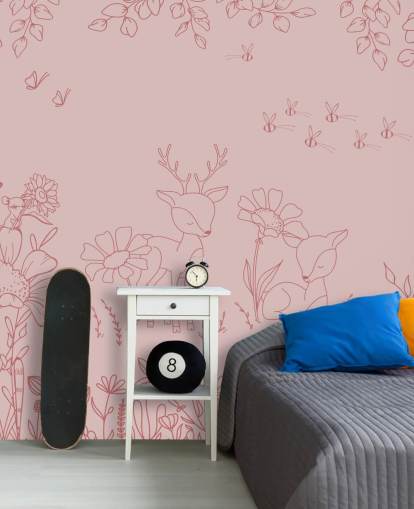 murale rosa personalizzato per la cameretta chiamato Deer Doodles Dark Pink della collezione Oliver Robins murale rosa personalizzato per la cameretta chiamato Deer Doodles Dark Pink della collezione Oliver Robins