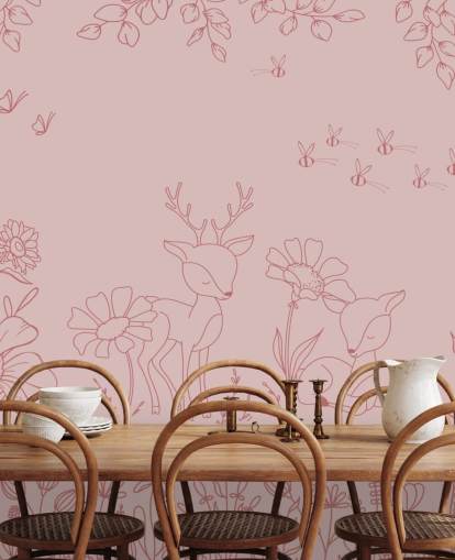 mural rosa personalizado para guardería llamado Deer Doodles Dark Pink de la colección Oliver Robins mural rosa personalizado para guardería llamado Deer Doodles Dark Pink de la colección Oliver Robins