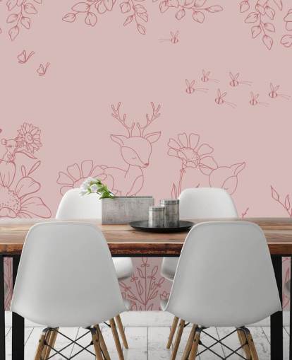mural de berçário personalizado rosa chamado Deer Doodles Dark Pink da coleção Oliver Robins