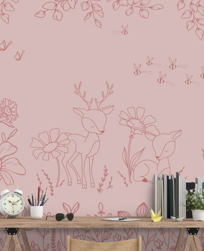 pink custom nursery mural called Deer Doodles Dark Pink from the Oliver Robins collection