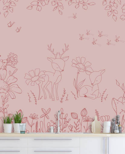 pink custom nursery mural called Deer Doodles Dark Pink from the Oliver Robins collection pink custom nursery mural called Deer Doodles Dark Pink from the Oliver Robins collection