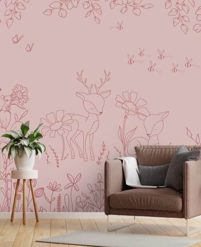 pink custom nursery mural called Deer Doodles Dark Pink from the Oliver Robins collection pink custom nursery mural called Deer Doodles Dark Pink from the Oliver Robins collection